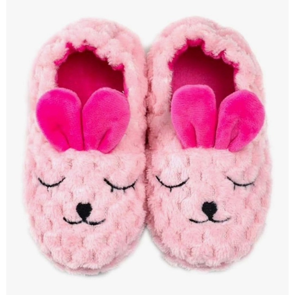 Kids Pink Bunny Slippers Plush Fuzzy Fleece EARS Size L 9 10